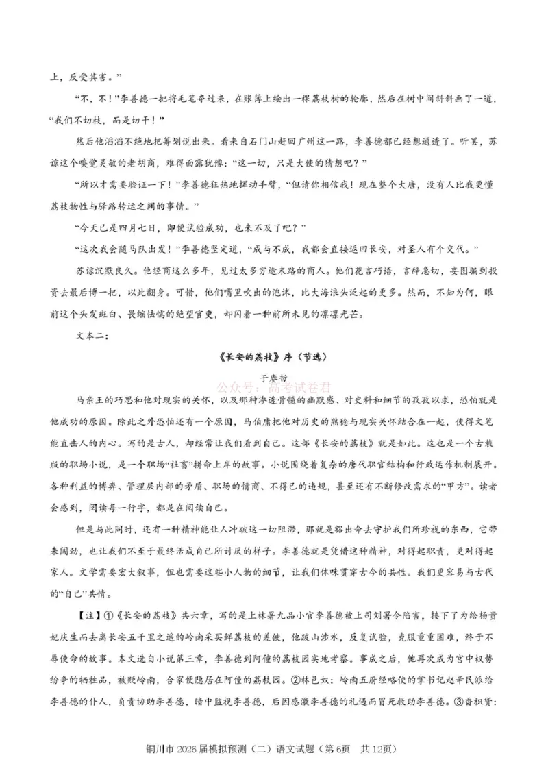 《铜川市2026届模拟预测（二）语文+答案_12.2026年4月全国各地高考模拟卷_2026届陕西省铜川市模拟预测（二）_01语文2026届陕西省铜川市模拟预测（二）》第6页预览