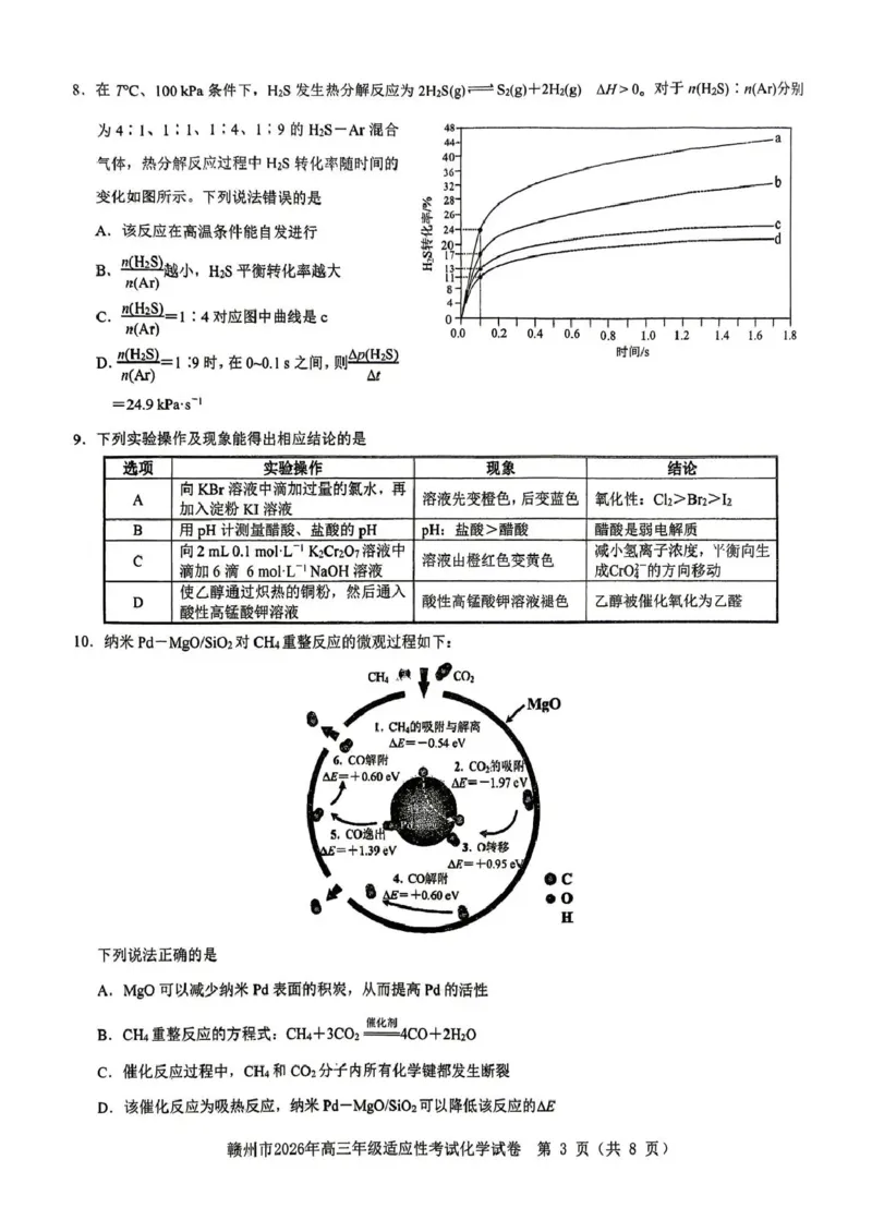 《赣州市2026年高三年级适应性考试化学_2024-2027高三（6-6月题库）_2026年05月高三试卷_260512江西省赣州市2026年高三年级适应性考试（赣州二模）（全科）》第3页预览