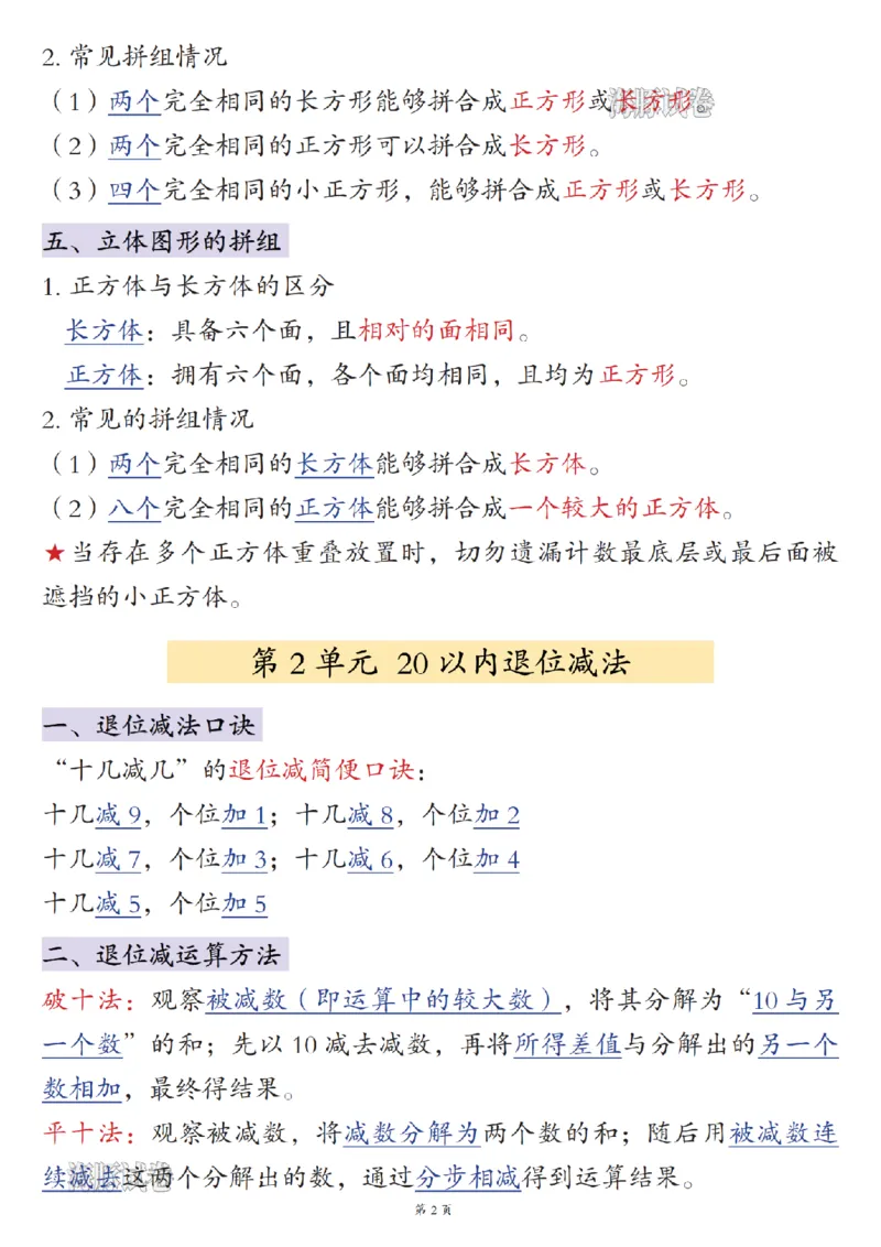 《一年级（下）数学重点知识点汇总_赠送2026小学1-6年级资料合集(按需自取)_一年级》第2页预览