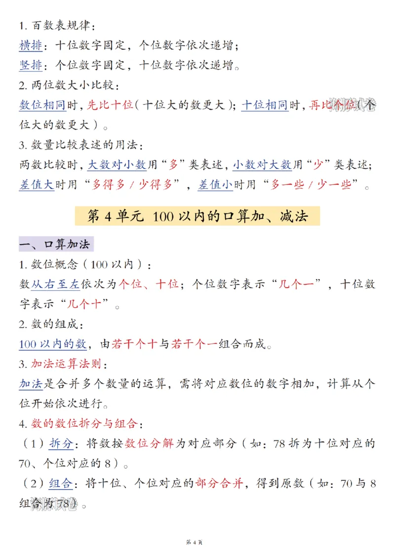 《一年级（下）数学重点知识点汇总_赠送2026小学1-6年级资料合集(按需自取)_一年级》第4页预览