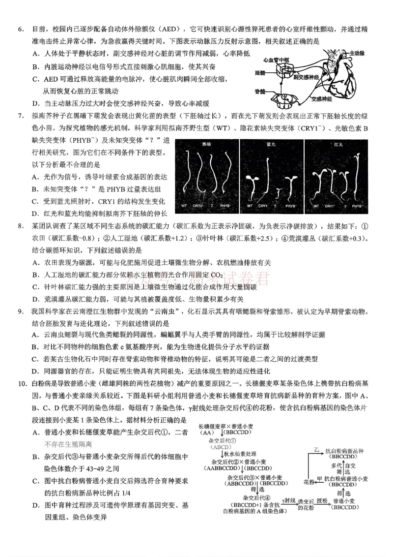 《重庆市2026年普通高等学校招生全国统一考试康德调研（三）生物+答案_副本_12.2026年4月全国各地高考模拟卷_2026届重庆市康德高三模拟调研卷（三）全科》第2页预览