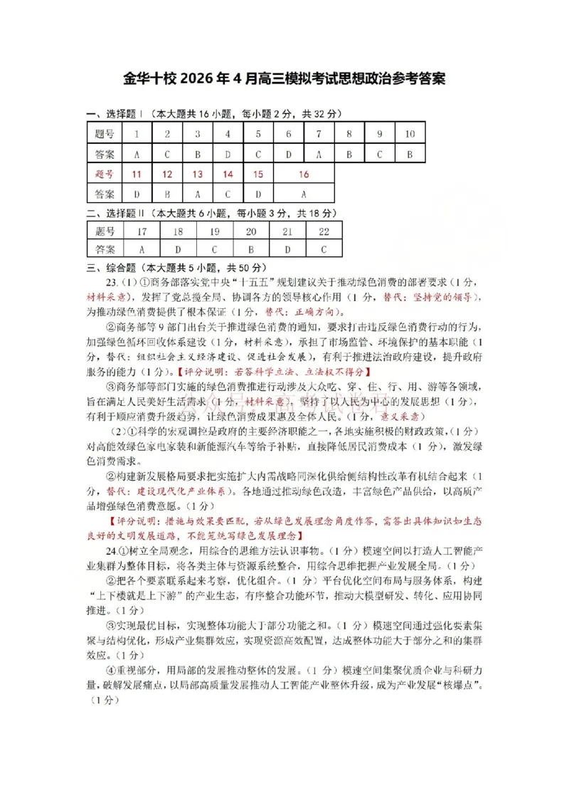 《金华十校2026年4月高三模拟考试政治答案_副本_12.2026年4月全国各地高考模拟卷_2026年4月_2026届浙江省金华十校高三4月模拟考试全科_07政治_浙江省金华十校高三4月模拟考试》第1页预览
