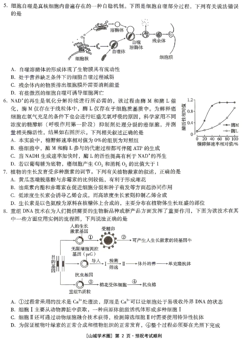 《重庆一中高2026届高三5月高考模拟考试生物_2024-2027高三（6-6月题库）_2026年06月高三试卷_260601重庆一中高2026届高三5月高考模拟考试（全科）》第2页预览