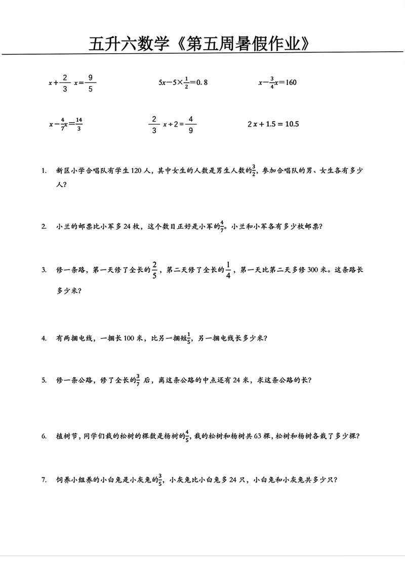 《五升六数学暑假作业_小学1-6年级全科全套_1-6年级全科上册_六年级_五升六暑假》第5页预览