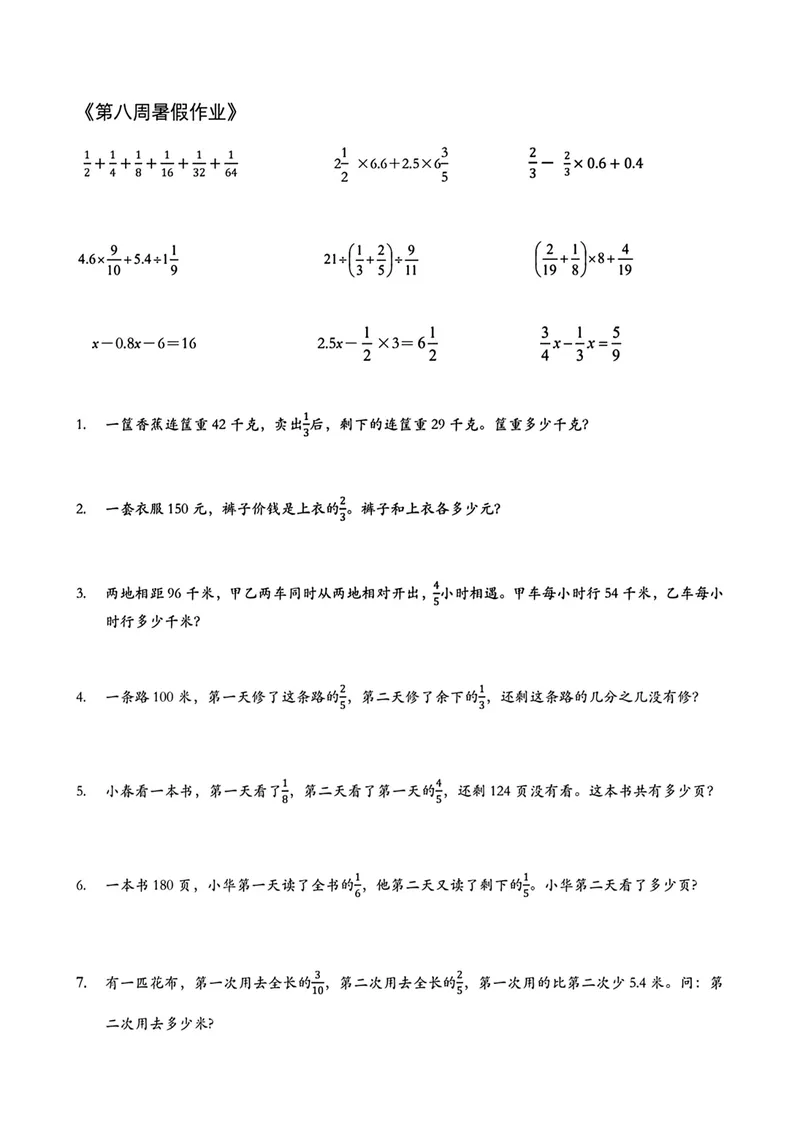 《五升六数学暑假作业_小学1-6年级全科全套_1-6年级全科上册_六年级_五升六暑假》第8页预览