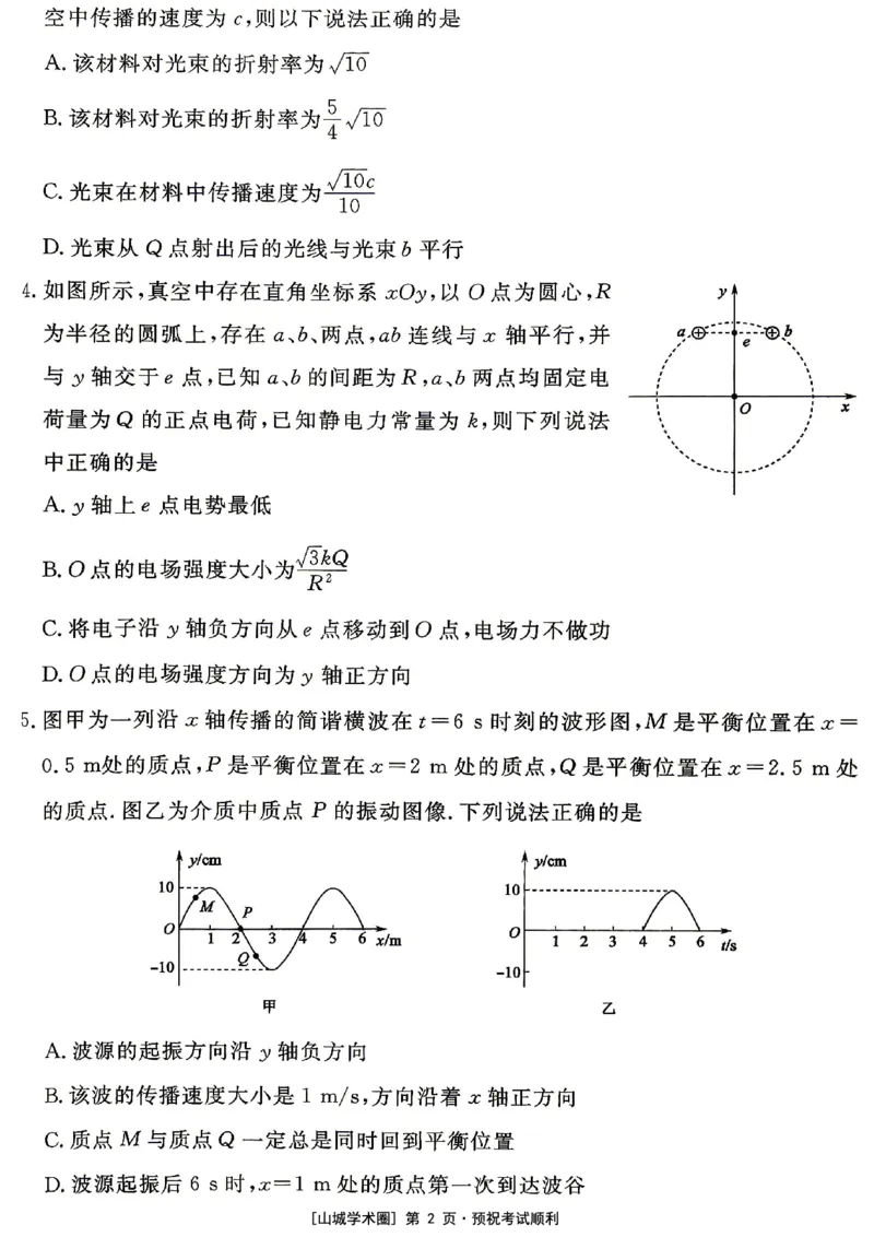 《重庆育才中学2026届高三适应性训练（二）物理_2024-2027高三（6-6月题库）_2026年05月高三试卷_260518重庆育才中学2026届高三适应性训练（二）（全科）》第2页预览