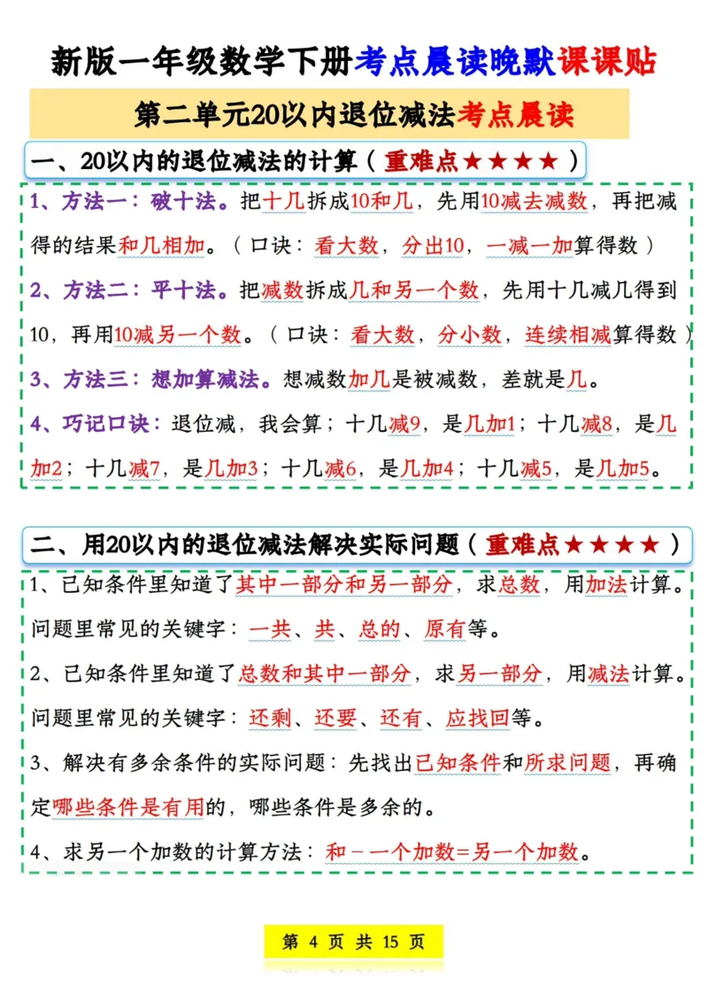 《一年级（下）数学晨读晚默课课贴_赠送2026小学1-6年级资料合集(按需自取)_一年级_一年级（下）数学晨读晚默课课贴》第4页预览