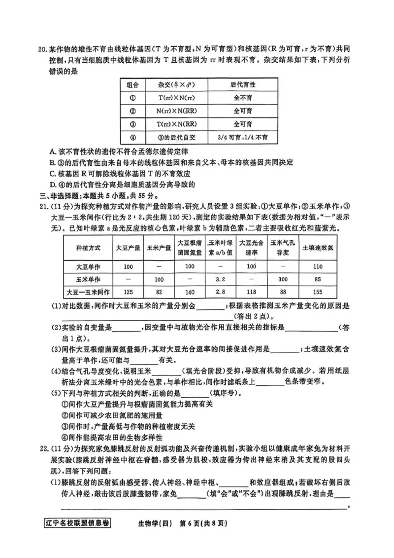 《辽宁省名校联盟2026届高三下学期高考模拟卷（信息卷）（四）生物试卷（含答案）_2024-2027高三（6-6月题库）_2026年05月高三试卷》第6页预览