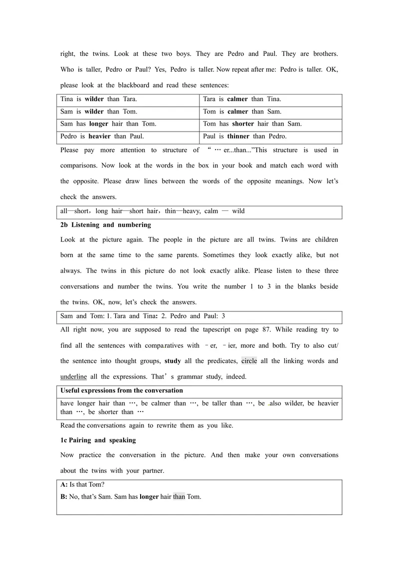 《人教版八年级英语上册《Unit6I'mmoreoutgoingthanmysister》Teachingplan_初中英语789_最新人教版英语八年级上册_老版（含有参考价值）_精品教案（多选择）》第2页预览
