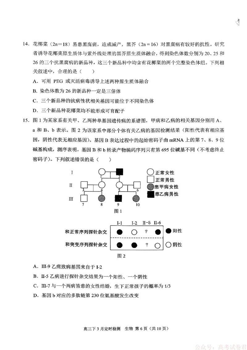 《西南大学附属中学校2025-2026学年高三下学期开学考试生物试题_12.2026年4月全国各地高考模拟卷_2026届西南大学附属中学高三下学期开学考试》第6页预览