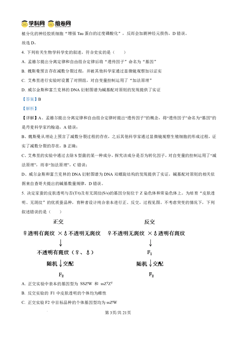 《长沙市一中2026届高三月考试卷（十）生物答案_2024-2027高三（6-6月题库）_2026年05月高三试卷_260502湖南省长沙市一中2026届高三月考试卷（十）》第3页预览