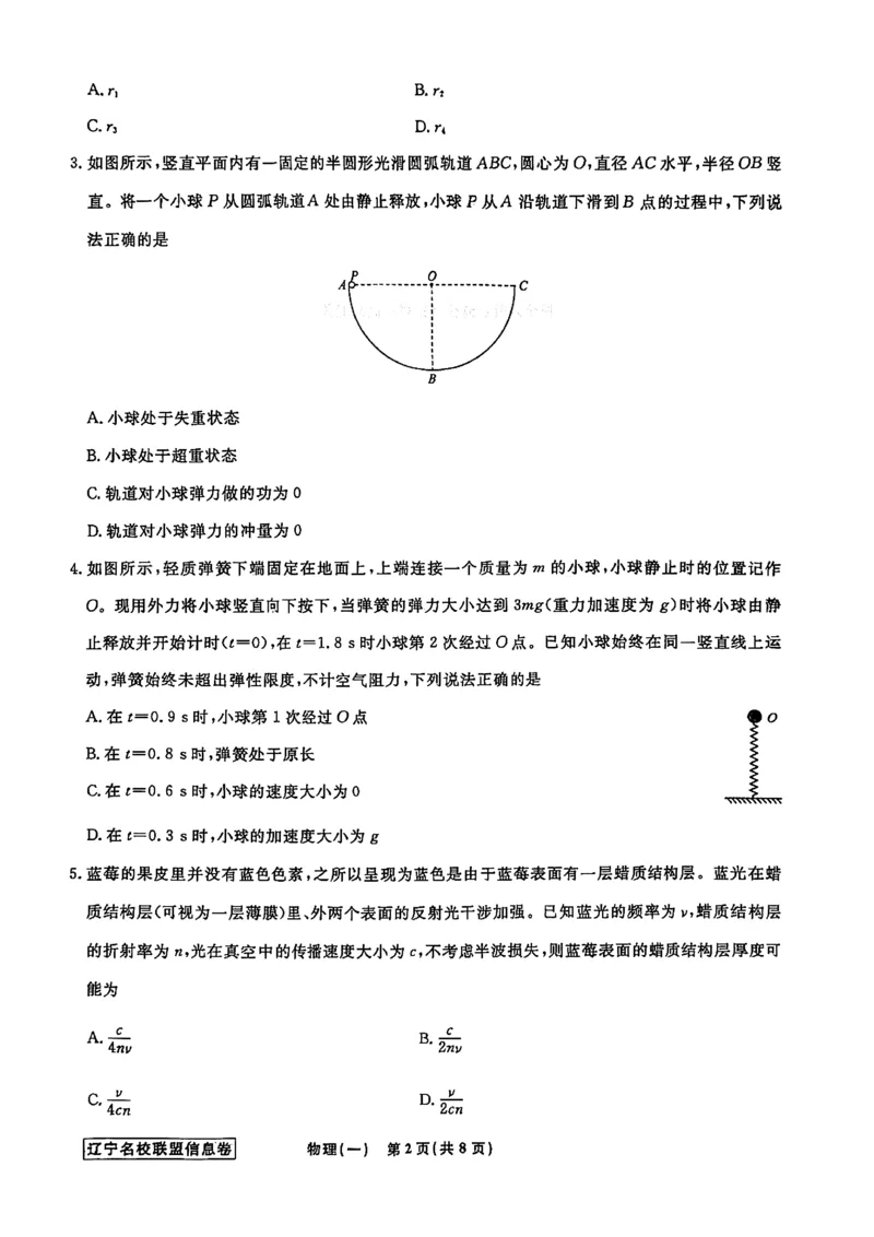 《辽宁省名校联盟2026届高三下学期高考模拟卷（信息卷）（一）物理试卷（含答案）_12.2026年4月全国各地高考模拟卷_2026届辽宁省名校联盟高三下学期高考模拟卷（信息卷）（一二三四）》第2页预览