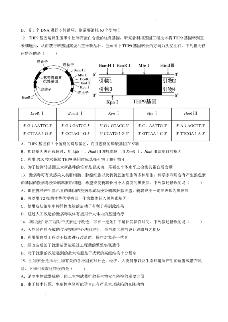 《试卷辽宁省沈阳市第一二0中学2025-2026学年高二下学期期中生物试卷_2024-2027高二（7-7月题库）_2026年06月高二试卷_260603辽宁省沈阳市第一二0中学2025-2026学年高二下学期5月期中考试》第5页预览
