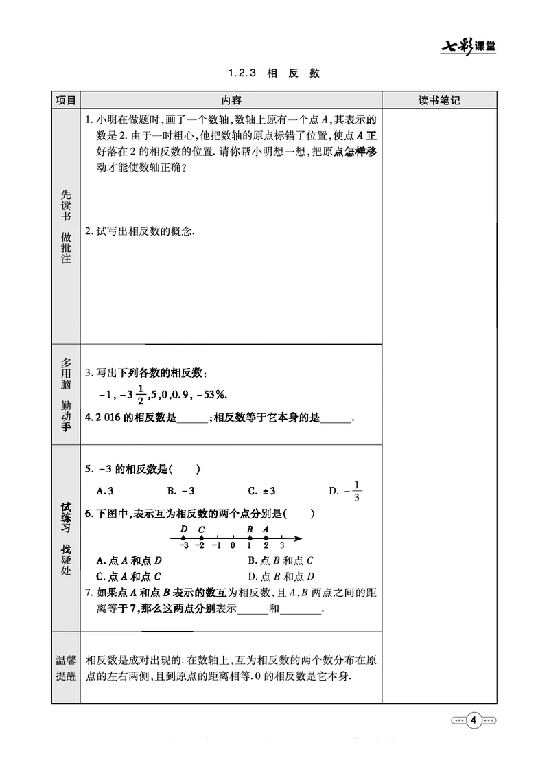 《七彩课堂七年级上册数学人教版预习卡_初中《预习卡》_初中数学_初中数学预习卡（人教版）_七彩预习卡》第5页预览