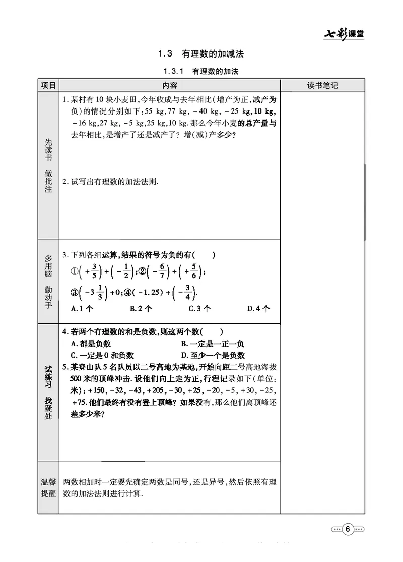 《七彩课堂七年级上册数学人教版预习卡_初中《预习卡》_初中数学_初中数学预习卡（人教版）_七彩预习卡》第7页预览