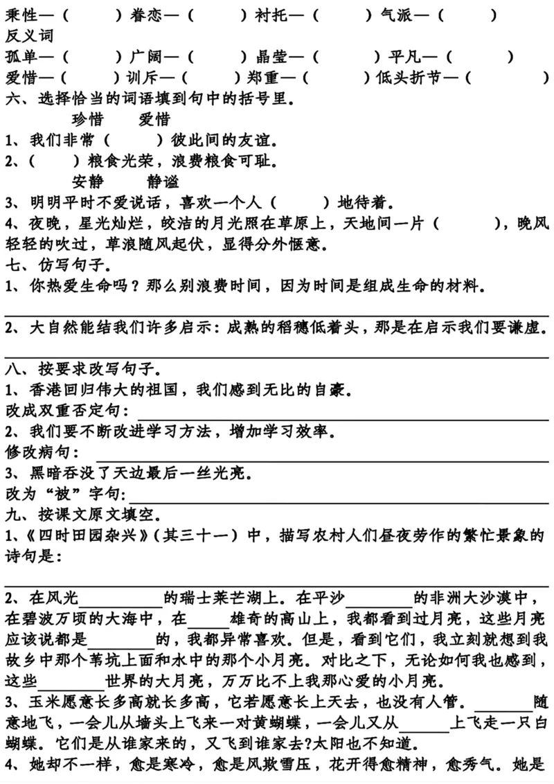 《五年级（下）语文单元基础练习_赠送2026小学1-6年级资料合集(按需自取)_五年级》第10页预览