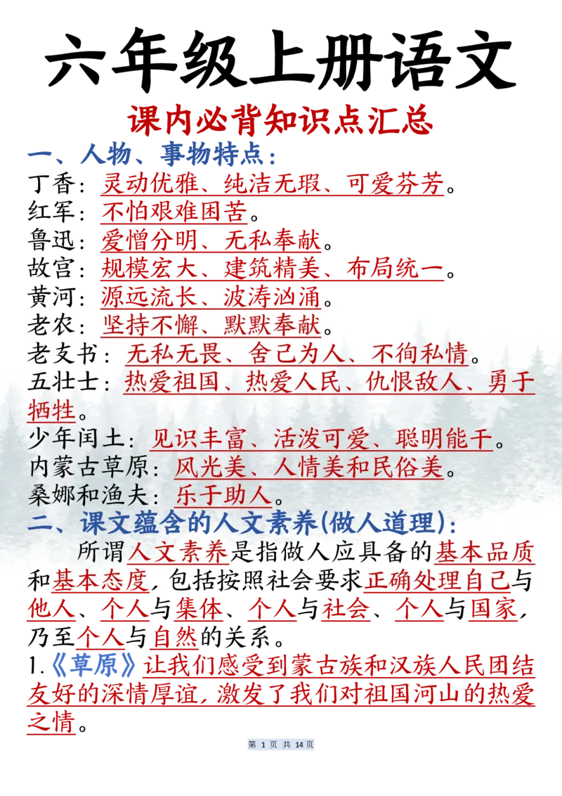 《六年级（上）语文课内必背知识点汇总_赠送2026小学1-6年级资料合集(按需自取)_六年级_六年级（上）语文课内必背知识点汇总》第1页预览