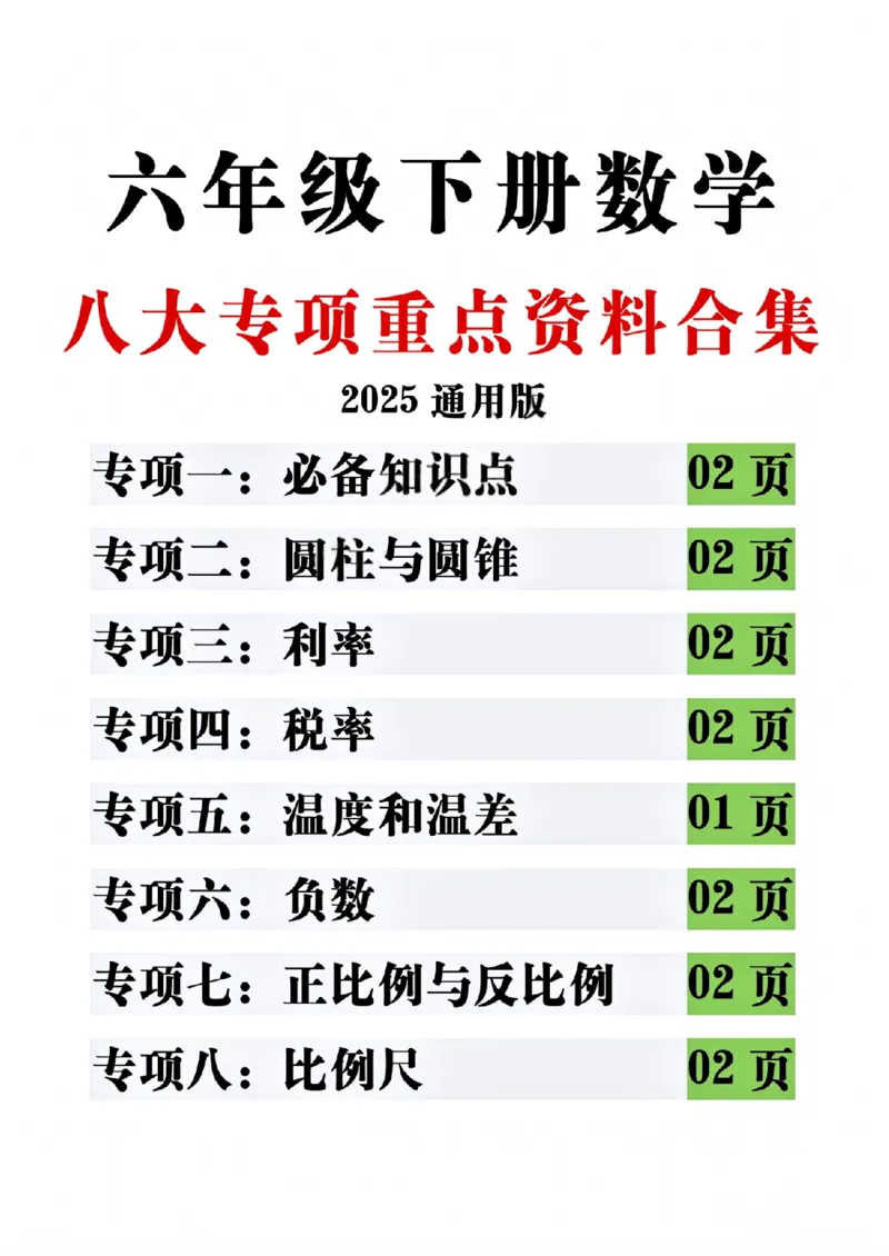 《六年级（下）数学八大专项重点资料合集_赠送2026小学1-6年级资料合集(按需自取)_六年级_六年级（下）数学八大专项重点资料合集》第1页预览