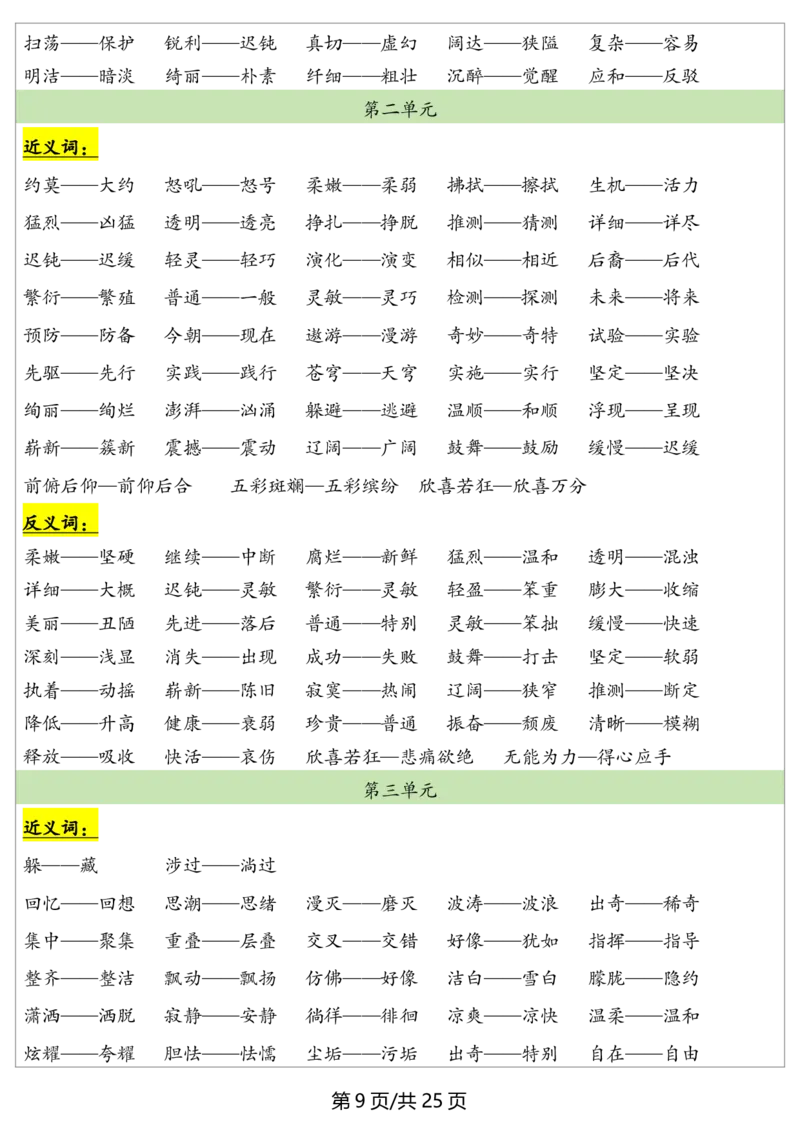 《四年级（下）语文全册重点知识归纳_赠送2026小学1-6年级资料合集(按需自取)_四年级》第9页预览