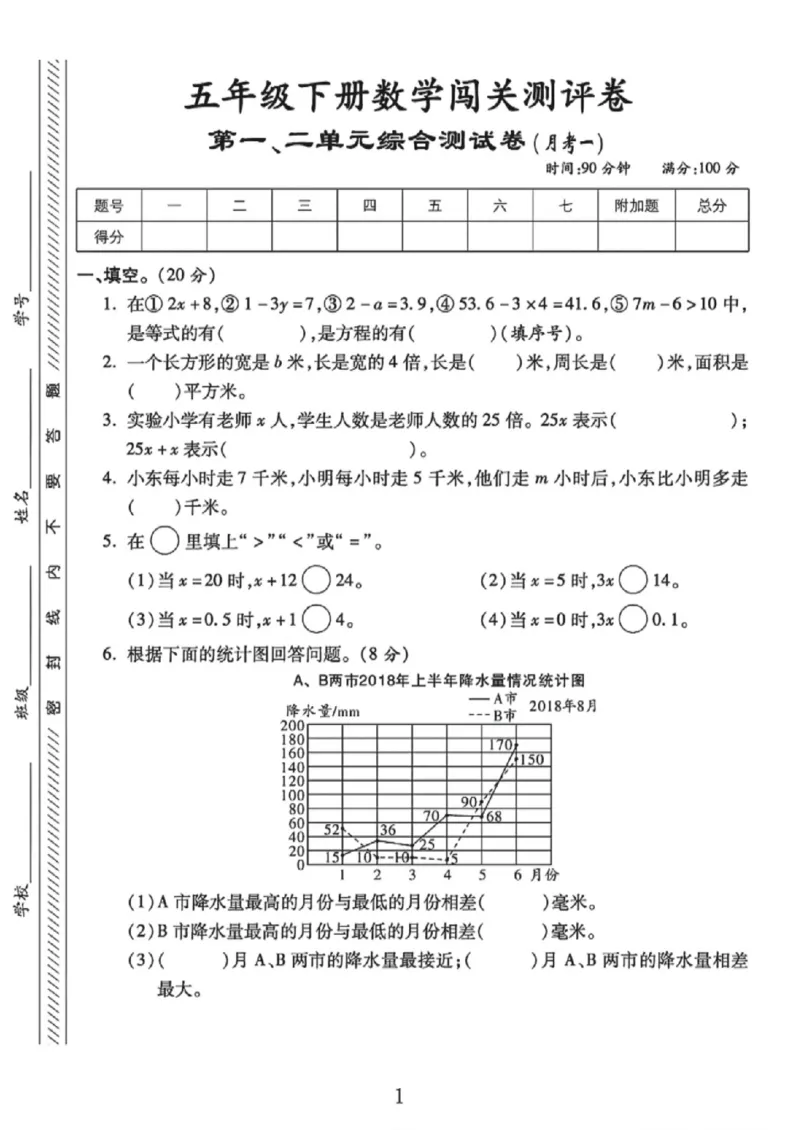 《五年级（下）数学综合测试月考一闯关测评卷《苏教版》_赠送2026小学1-6年级资料合集(按需自取)_五年级_五年级（下）数学综合测试月考一闯关测评卷《苏教版》》第1页预览