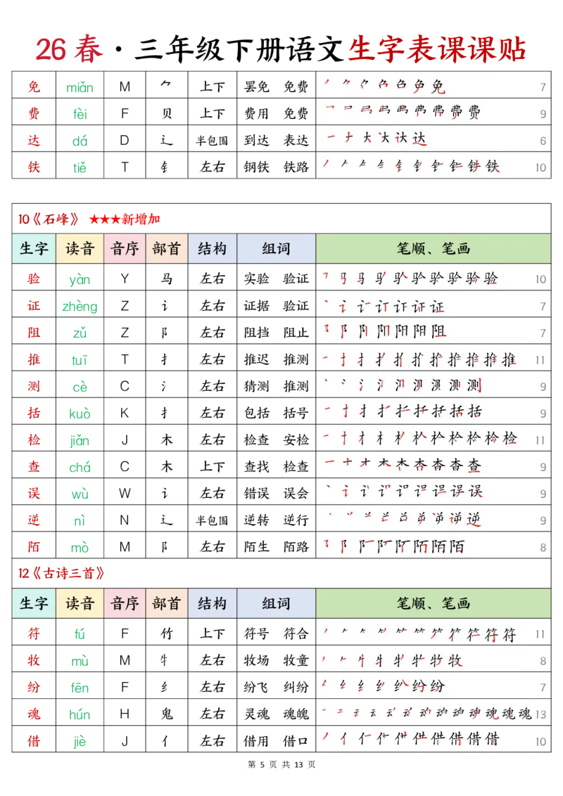 《三年级（下）语文26春生字表课课贴《部编版》_赠送2026小学1-6年级资料合集(按需自取)_三年级_三年级（下）语文26春生字表课课贴《部编版》》第5页预览