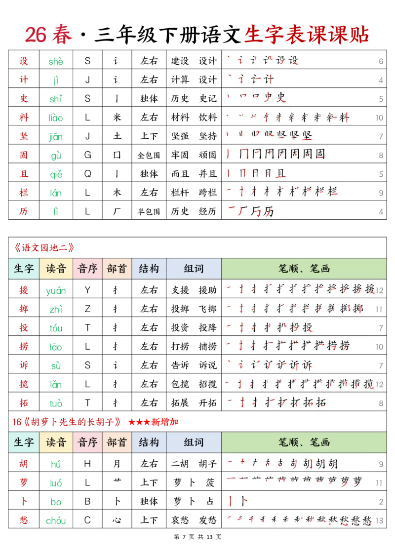 《三年级（下）语文26春生字表课课贴《部编版》_赠送2026小学1-6年级资料合集(按需自取)_三年级_三年级（下）语文26春生字表课课贴《部编版》》第7页预览