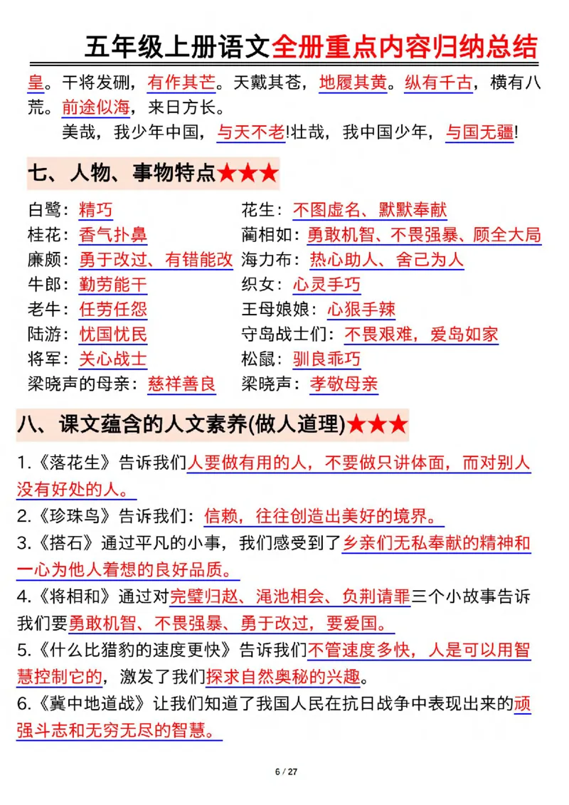 《五年级(下）语文全册重点内容归纳总结_赠送2026小学1-6年级资料合集(按需自取)_五年级_五年级(下）语文全册重点内容归纳总结》第6页预览