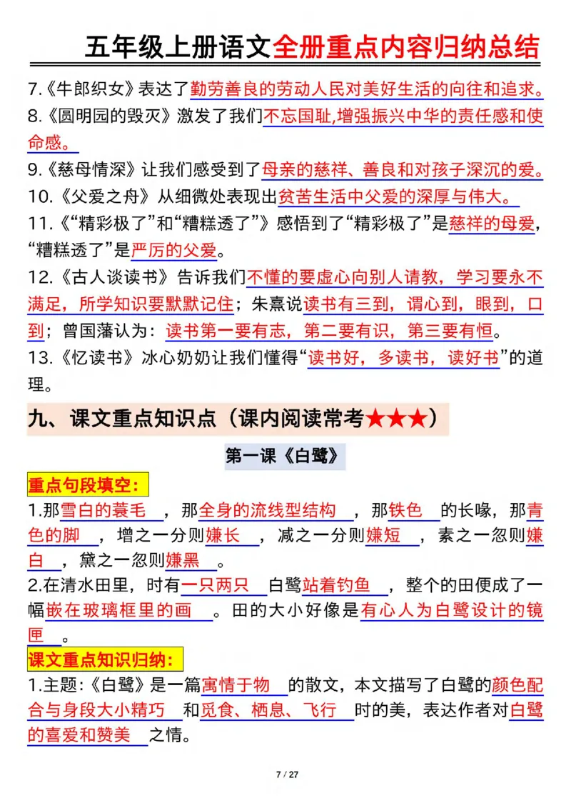 《五年级(下）语文全册重点内容归纳总结_赠送2026小学1-6年级资料合集(按需自取)_五年级_五年级(下）语文全册重点内容归纳总结》第7页预览