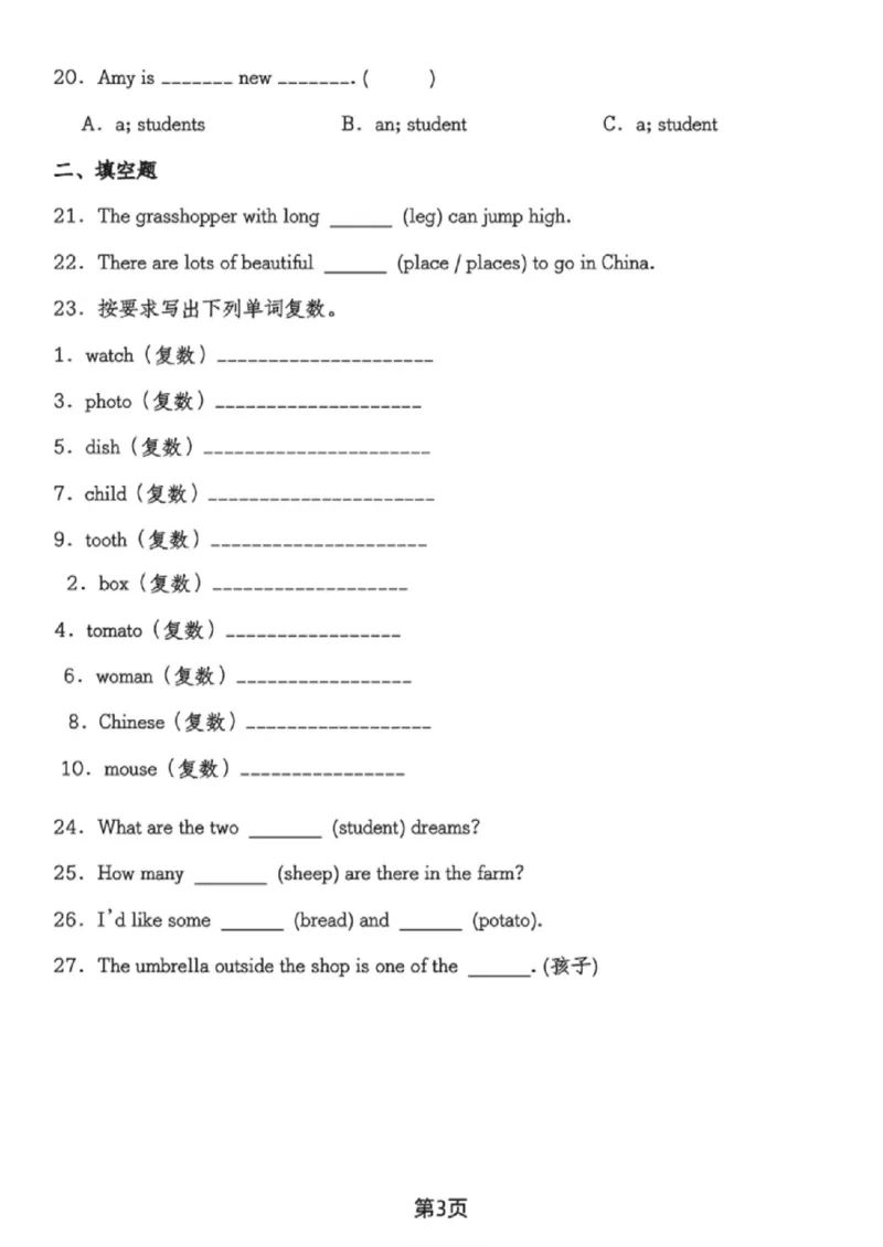 《六年级（下）英语小升初可数名词和不可数名词专项_赠送2026小学1-6年级资料合集(按需自取)_六年级_六年级（下）英语小升初可数名词和不可数名词专项》第3页预览