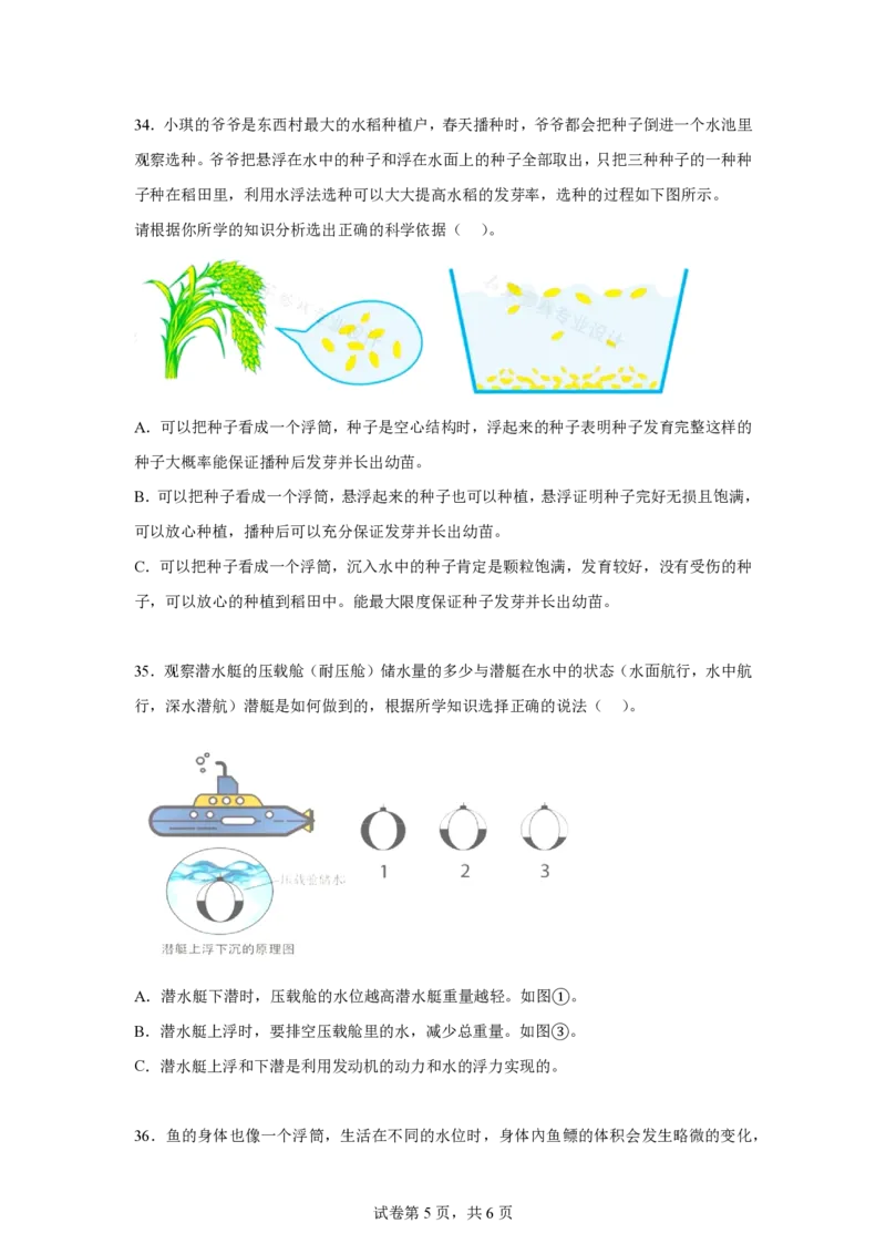 《五年级（上）科学第二单元物体的沉与浮（单元测试）《粤教粤科版》_赠送2026小学1-6年级资料合集(按需自取)_五年级》第5页预览