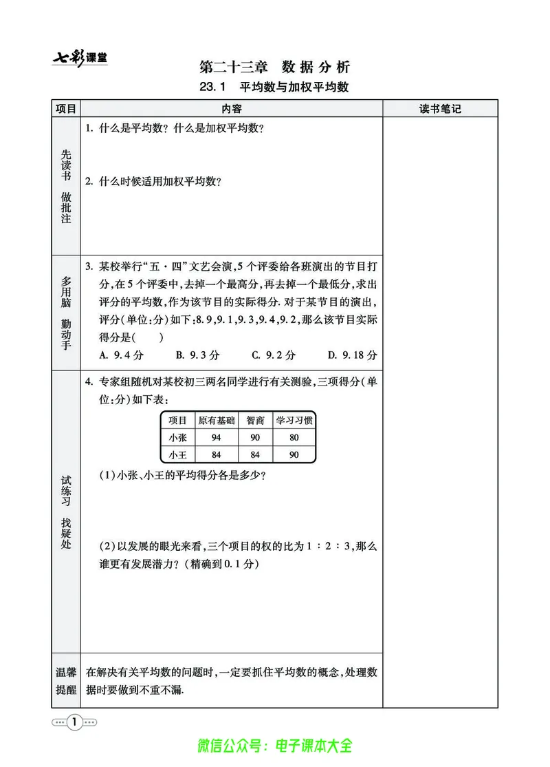 《七彩课堂九年级上册数学冀教版预习卡_初中《预习卡》_初中数学_初中数学预习卡(冀教版)》第2页预览
