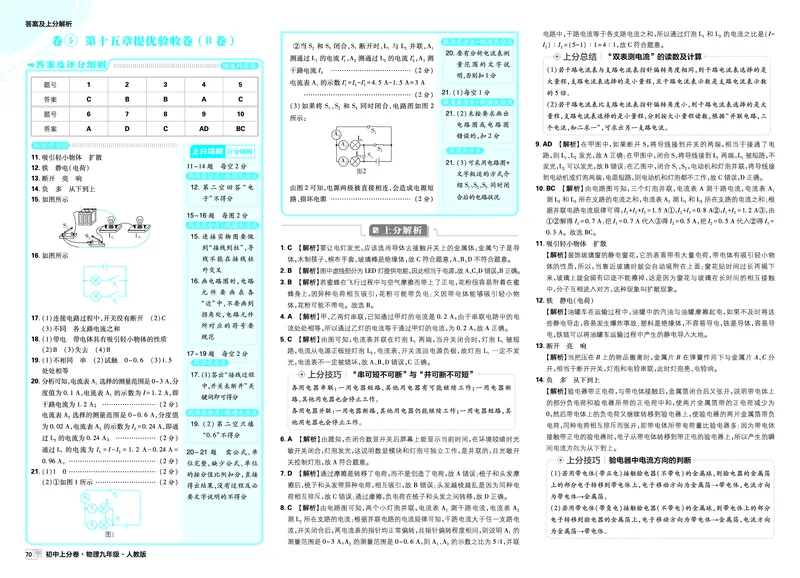 《2026《初中上分卷•物理》9全(RJ)答案解析_2026版初中《必刷题上分卷》9年级上册（7科全套）》第9页预览