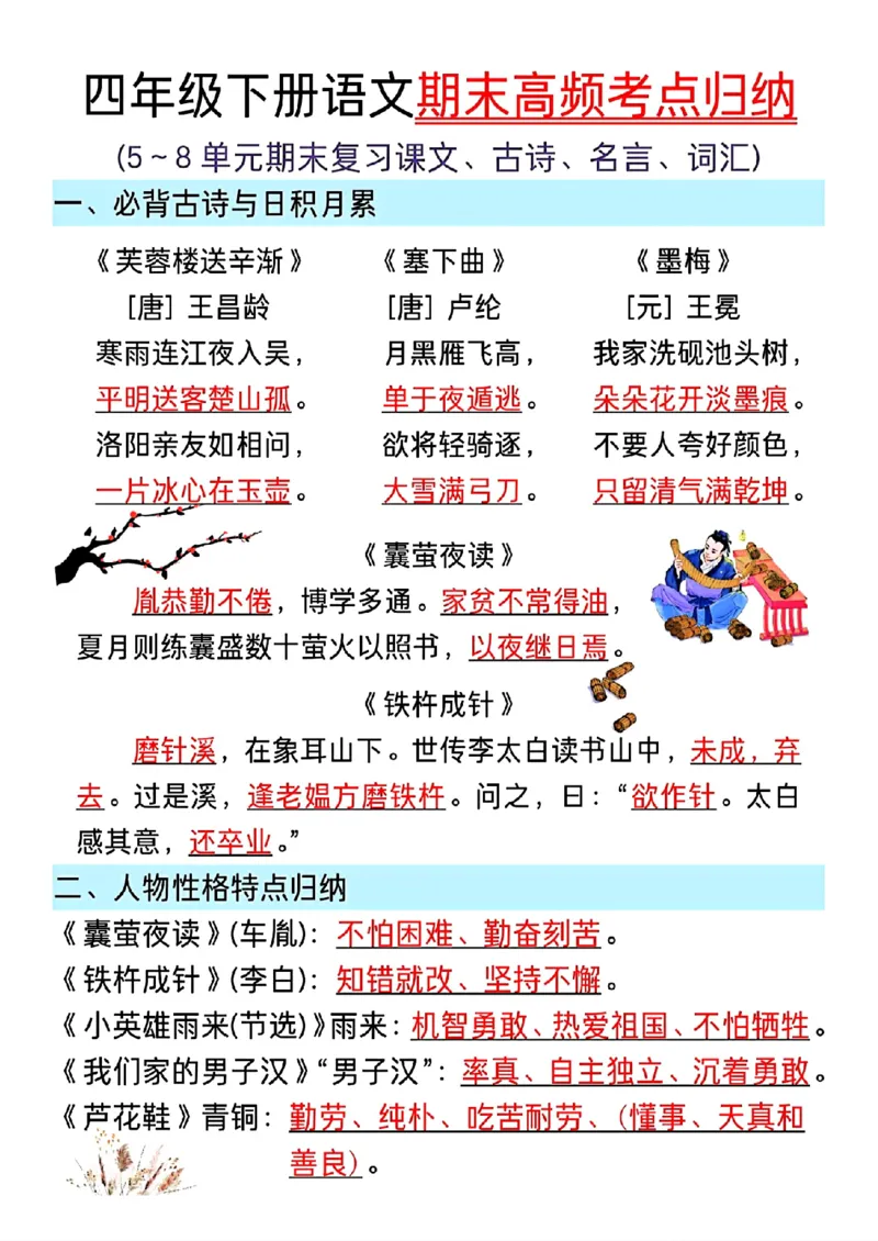 《四年级（下）语文5~8单元期末复习高频考点归纳_赠送2026小学1-6年级资料合集(按需自取)_四年级》第1页预览