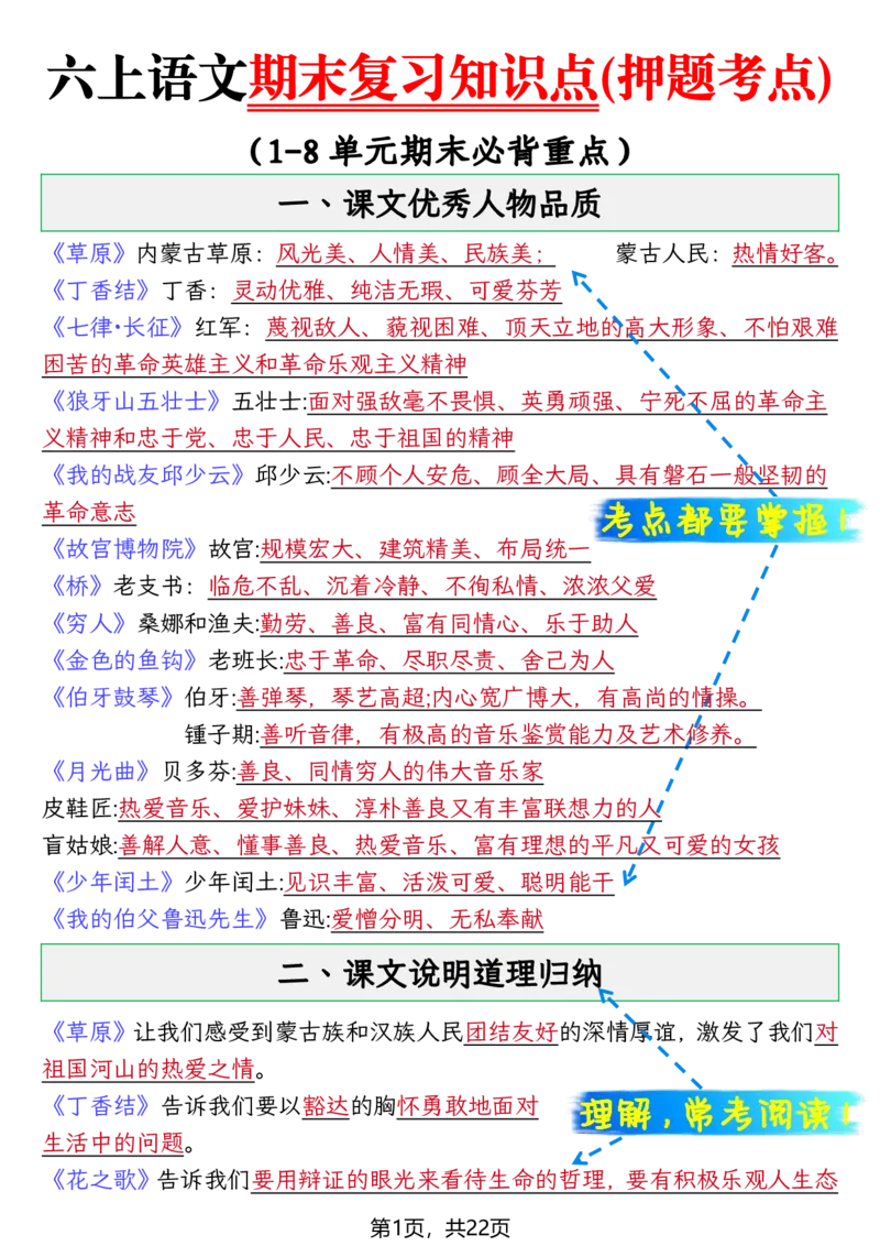 《六年级（上）语文期末复习知识点(押题考点)_赠送2026小学1-6年级资料合集(按需自取)_六年级_六年级（上）语文期末复习知识点(押题考点)》第1页预览