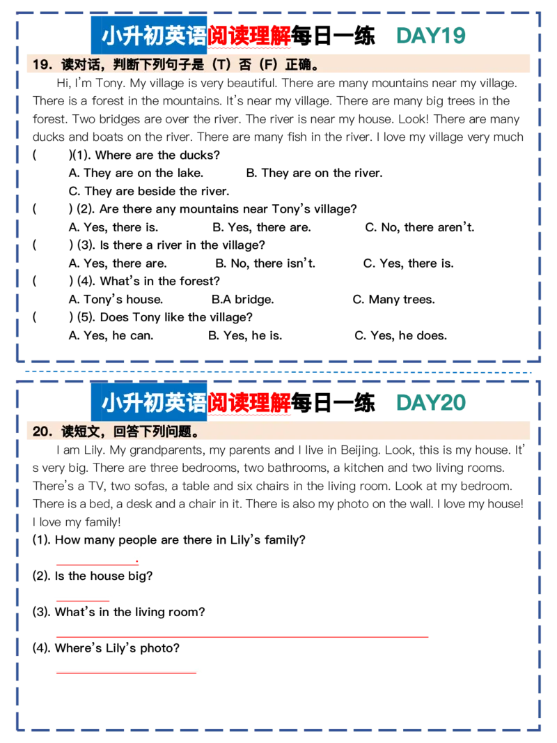 《六年级（下）英语小升初英语阅读理解每日一练《人教版PEP》_赠送2026小学1-6年级资料合集(按需自取)_六年级_六年级（下）英语小升初英语阅读理解每日一练《人教版PEP》》第10页预览