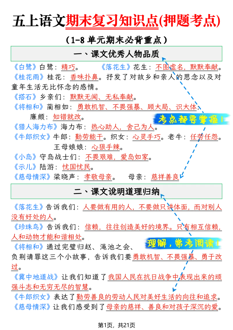 《五年级（上）语文期末复习知识点(押题考点)_赠送2026小学1-6年级资料合集(按需自取)_五年级_五年级（上）语文期末复习知识点(押题考点)》第1页预览