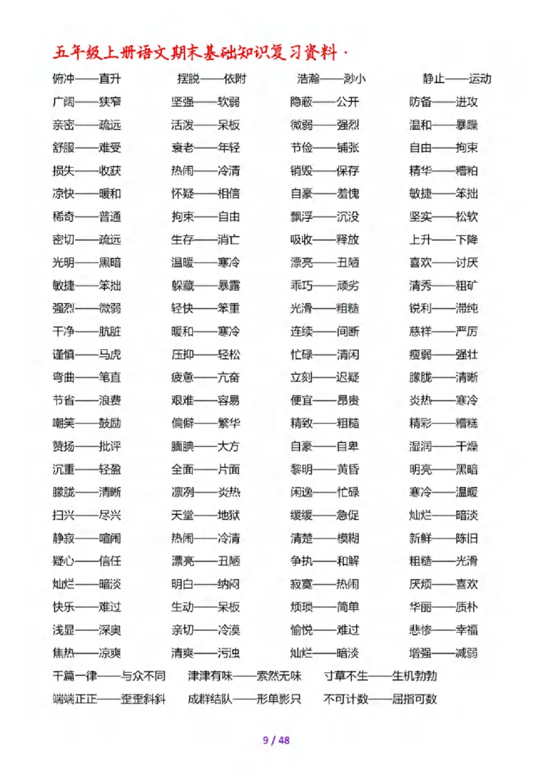《五年级（上）语文期末全套基础知识复习资料_赠送2026小学1-6年级资料合集(按需自取)_五年级_五年级（上）语文期末全套基础知识复习资料》第10页预览