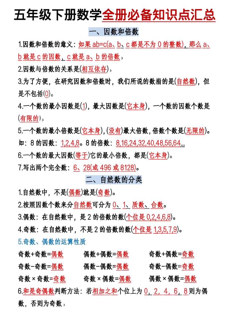 《五年级（下）数学六大必背考点汇总_赠送2026小学1-6年级资料合集(按需自取)_五年级》第1页预览