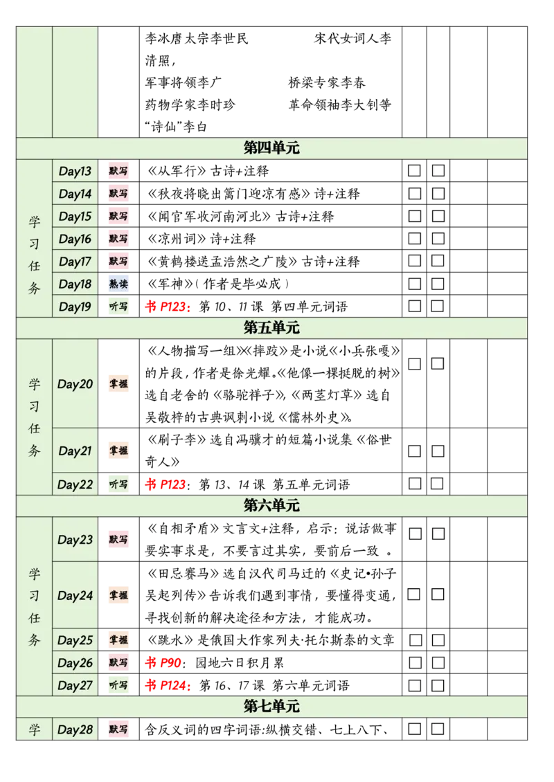 《五年级（下）语文期末复习单_赠送2026小学1-6年级资料合集(按需自取)_五年级》第2页预览
