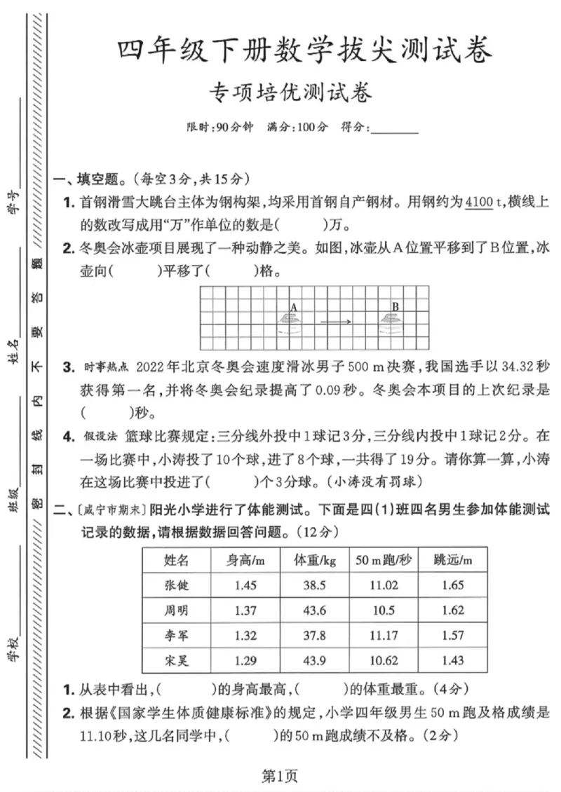 《四年级（下）数学专项培优拔尖测试卷《人教版》_赠送2026小学1-6年级资料合集(按需自取)_四年级_四年级（下）数学专项培优拔尖测试卷《人教版》》第1页预览