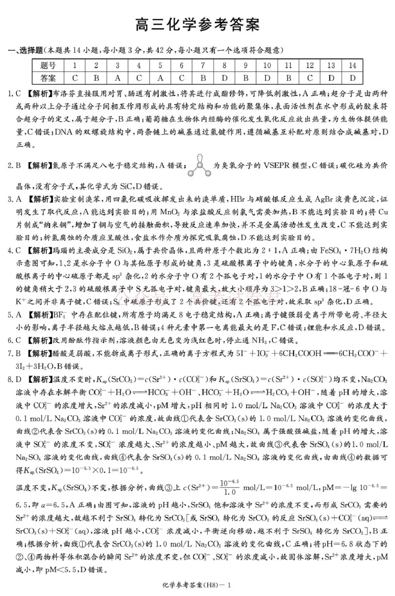《雅礼中学2026届高三月考试卷（八）化学答案_副本_12.2026年4月全国各地高考模拟卷_2026年4月_2026届湖南省雅礼中学高三月考试卷（八）全科》第1页预览
