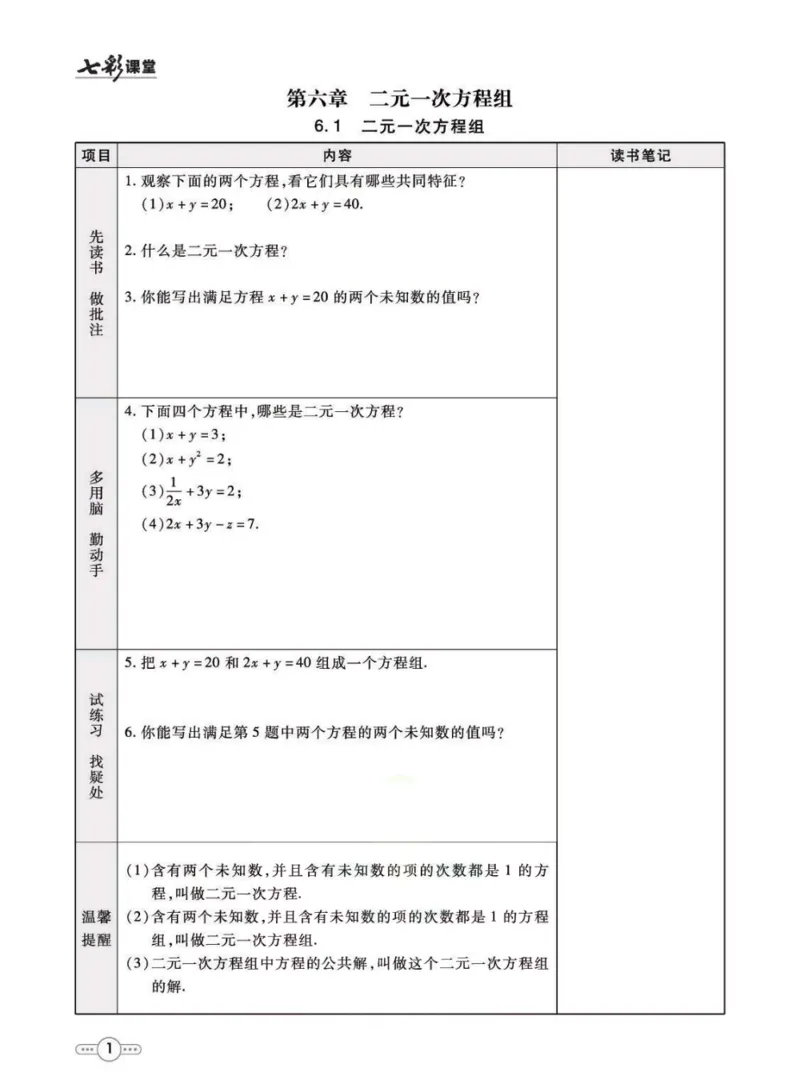 《七年级下册数学冀教版预习卡_初中《预习卡》_初中数学_初中数学预习卡（冀教版）》第2页预览