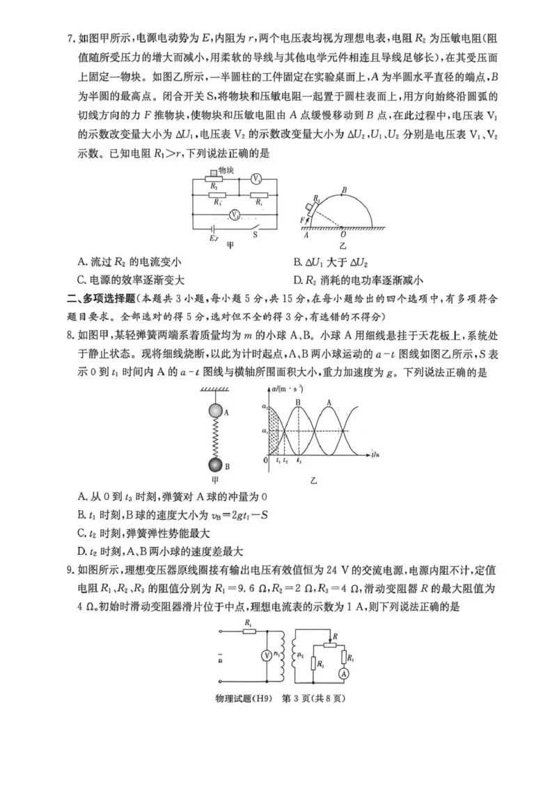《雅礼中学2026届高三月考试卷（九）物理_2024-2027高三（6-6月题库）_2026年05月高三试卷_2605102026届湖南省长沙市雅礼中学高三下学期模拟卷(一)（全科）》第3页预览
