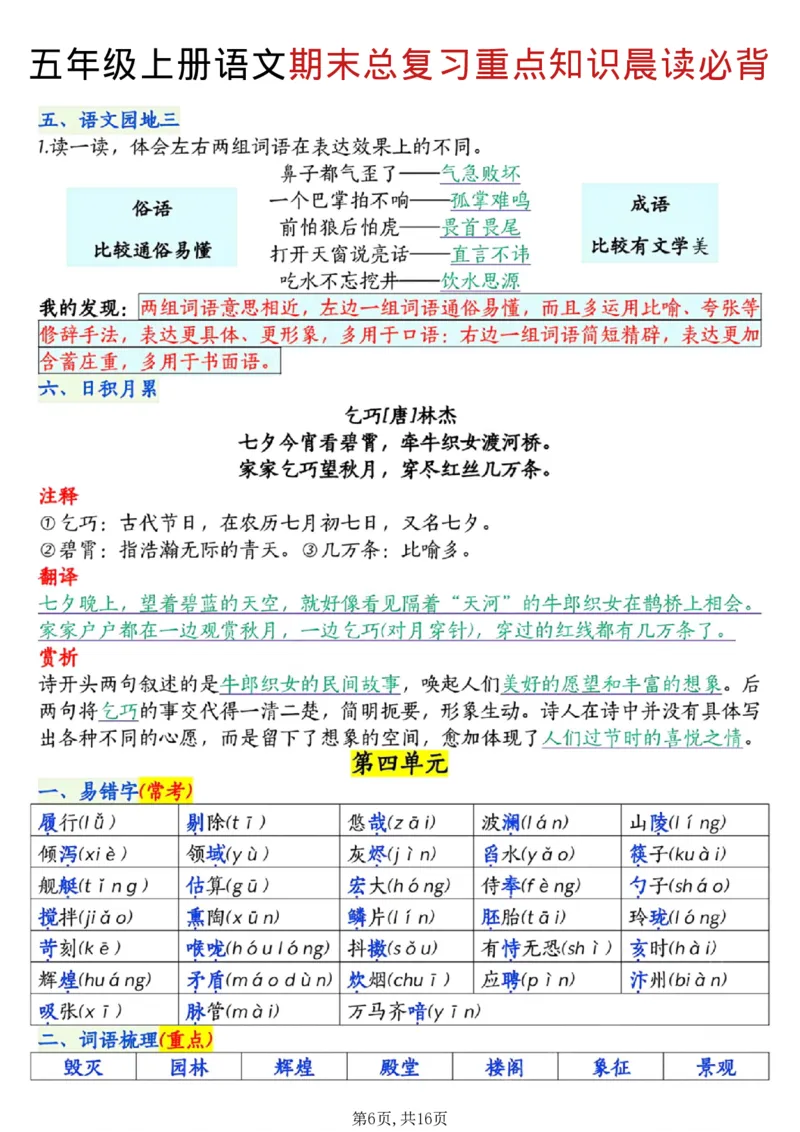 《五年级（上）语文期末总复习重点知识晨读必背_赠送2026小学1-6年级资料合集(按需自取)_五年级_五年级（上）语文期末总复习重点知识晨读必背》第6页预览