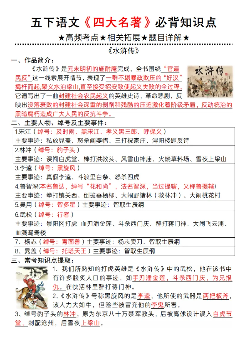 《五年级（下）语文《四大名著》必背知识点_赠送2026小学1-6年级资料合集(按需自取)_五年级_五年级（下）语文《四大名著》必背知识点》第1页预览