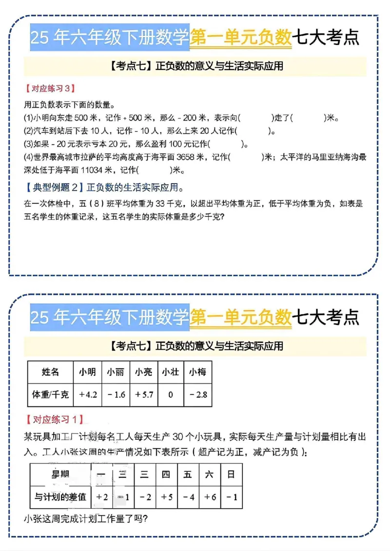 《六年级（下）数学第一单元负数七大考点小纸条《人教版》_赠送2026小学1-6年级资料合集(按需自取)_六年级_六年级（下）数学第一单元负数七大考点小纸条《人教版》》第9页预览