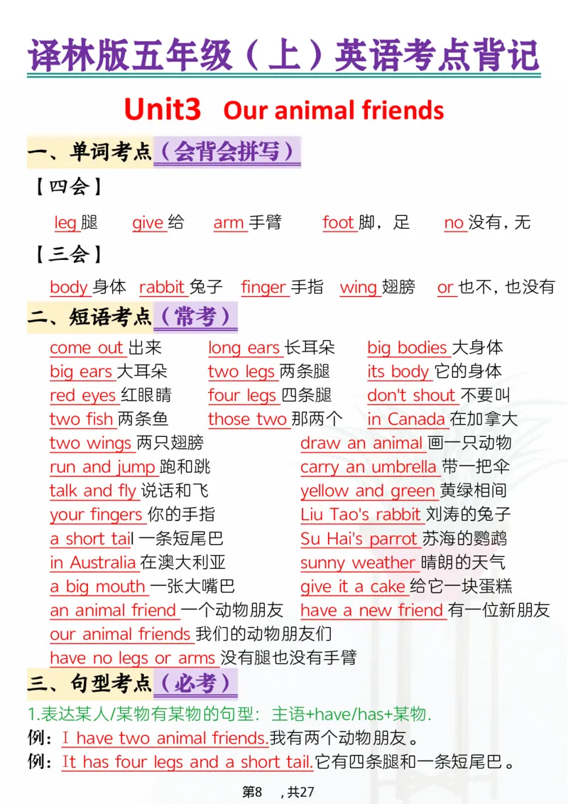 《五年级（上）英语考点背记《译林版》_赠送2026小学1-6年级资料合集(按需自取)_五年级_五年级（上）英语考点背记《译林版》》第8页预览