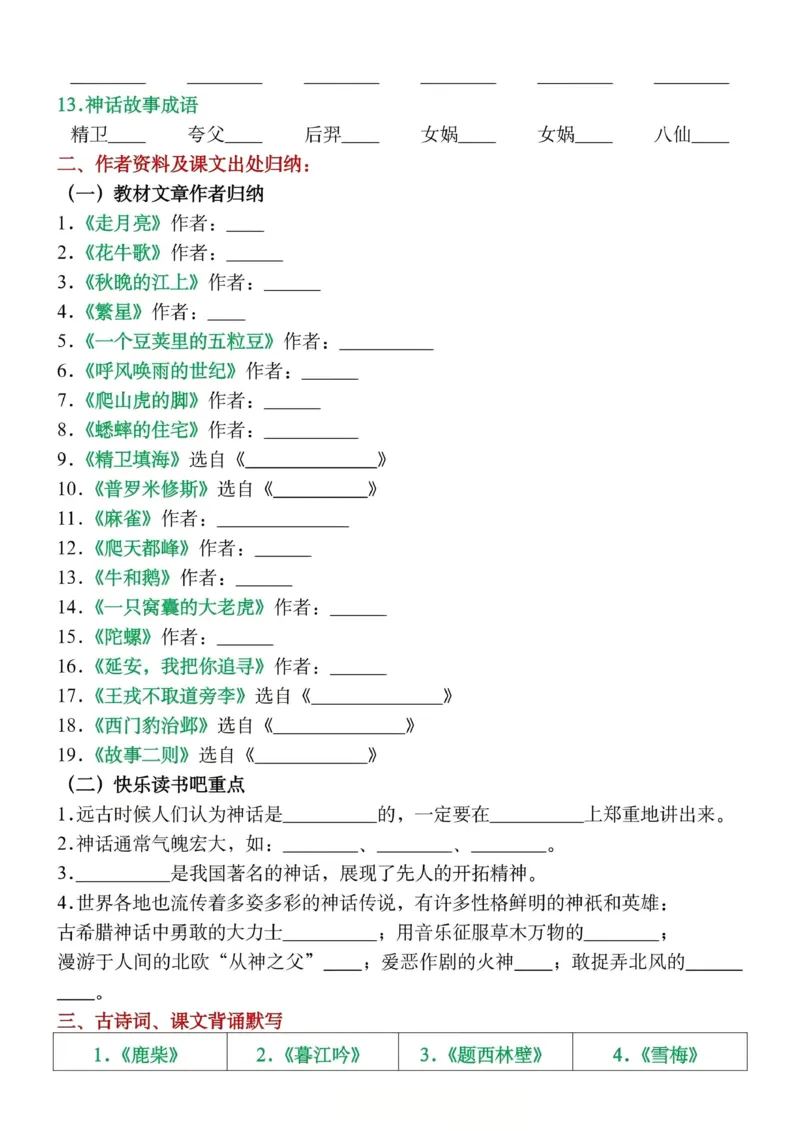 《四年级（上）语文期末总复习高频考点归纳练习_赠送2026小学1-6年级资料合集(按需自取)_四年级_四年级（上）语文期末总复习高频考点归纳练习》第3页预览