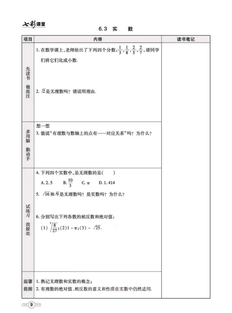 《七年级下册数学人教版预习卡_初中《预习卡》_初中数学_初中数学预习卡（人教版）_七彩预习卡》第10页预览