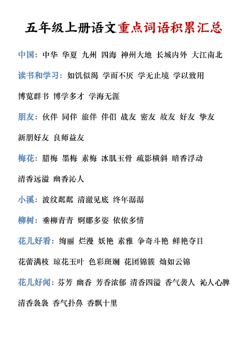 《五年级（上）语文重点词语积累汇总_赠送2026小学1-6年级资料合集(按需自取)_五年级_五年级（上）语文重点词语积累汇总》第1页预览